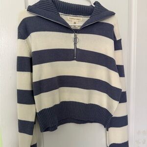Striped Navy and Cream Turtleneck Sweater